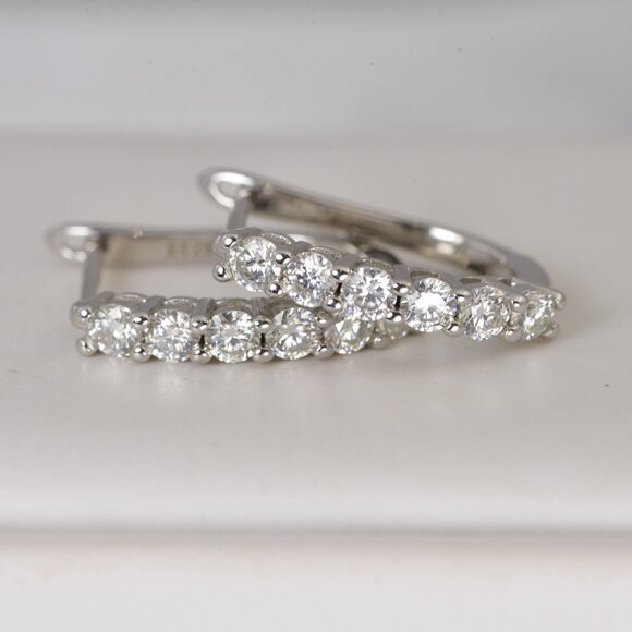 GRA Certified All Moissanite Huggies Hoop Earrings 925 Sterling - Picture 2 of 3